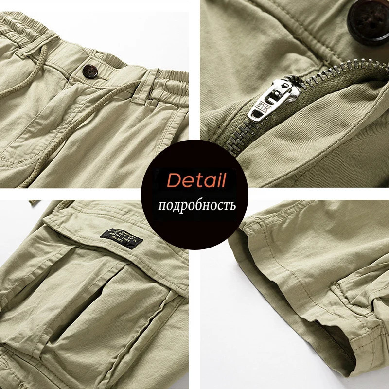 Summer Men Cargo Multi Pocket Shorts Casual Solid Elastic Waist Beach Short Spring Jogger Pants Male Drop 260306