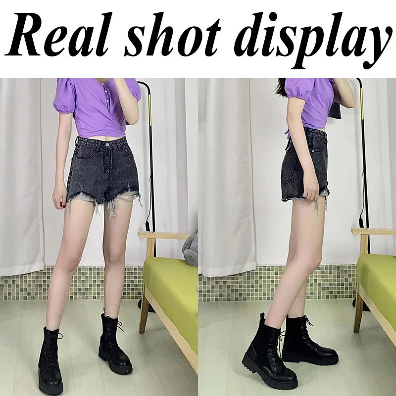 Lucyever Summer Denim Shorts Women Korean Fashion Ripped Holes High Waist Short Jeans Female Casual Street Wide Leg Short Pants 260306