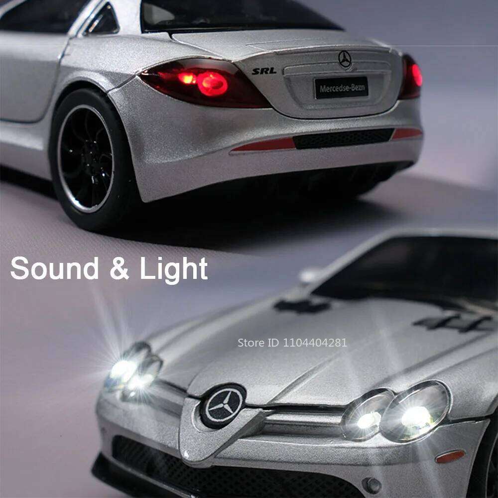 1:32 SLR 772S Diecast Alloy SLS Models Car Toys with Sound Light Pull Back Doors Opened Sports Cars Fashion Ornament Boys Gifts Z260306