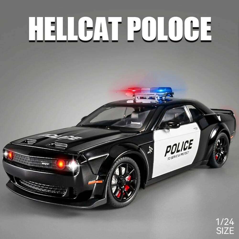 1:24 Challenger SRT Hellcat Police Car Mammoth Charger 1970 Alloy Deicast Toys Miniature Model Doors Opened Sound Light Boy Gift Z260307
