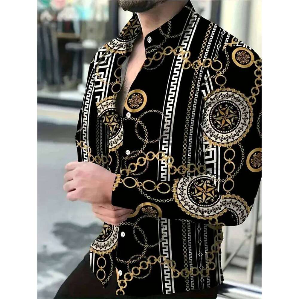 New Men's 3D Printed Shirt Outdoor Street Style Long-Sleeved Buttoned - Oversized Fashionable Clothing