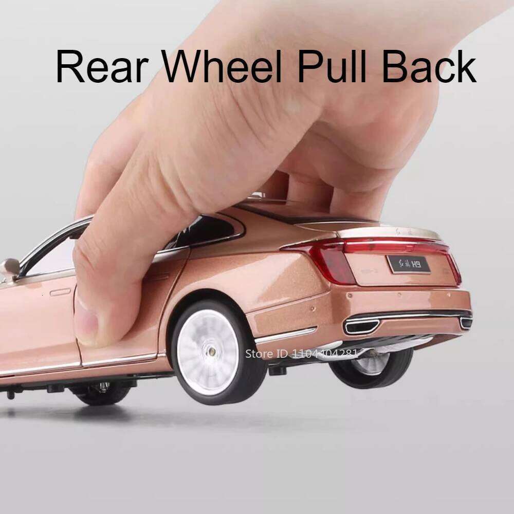 1:24 HONGQI H9 L5 Alloy Model Diecast Car Toy Sound Light Pull Back Door Opened Front Wheel Steering Vehice Collectible Ornament Z260307