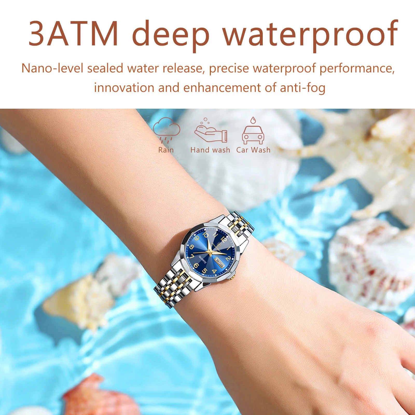 POEDAGAR Fashion Ladies Watch Waterproof Luminous Date Week Watch for Woman High Quality Stainless Steel Womens Quartz Watches 260303