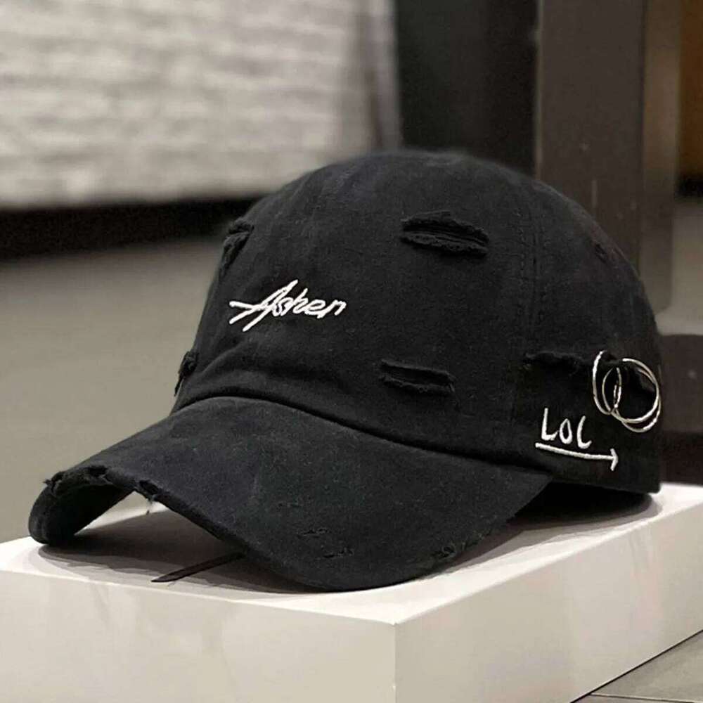 Unisex Asher Embroidery Hole Iron Ring Baseball Caps Spring and Autumn Outdoor Adjustable Casual Hats Hip Hop Sunscreen Hat Y260304