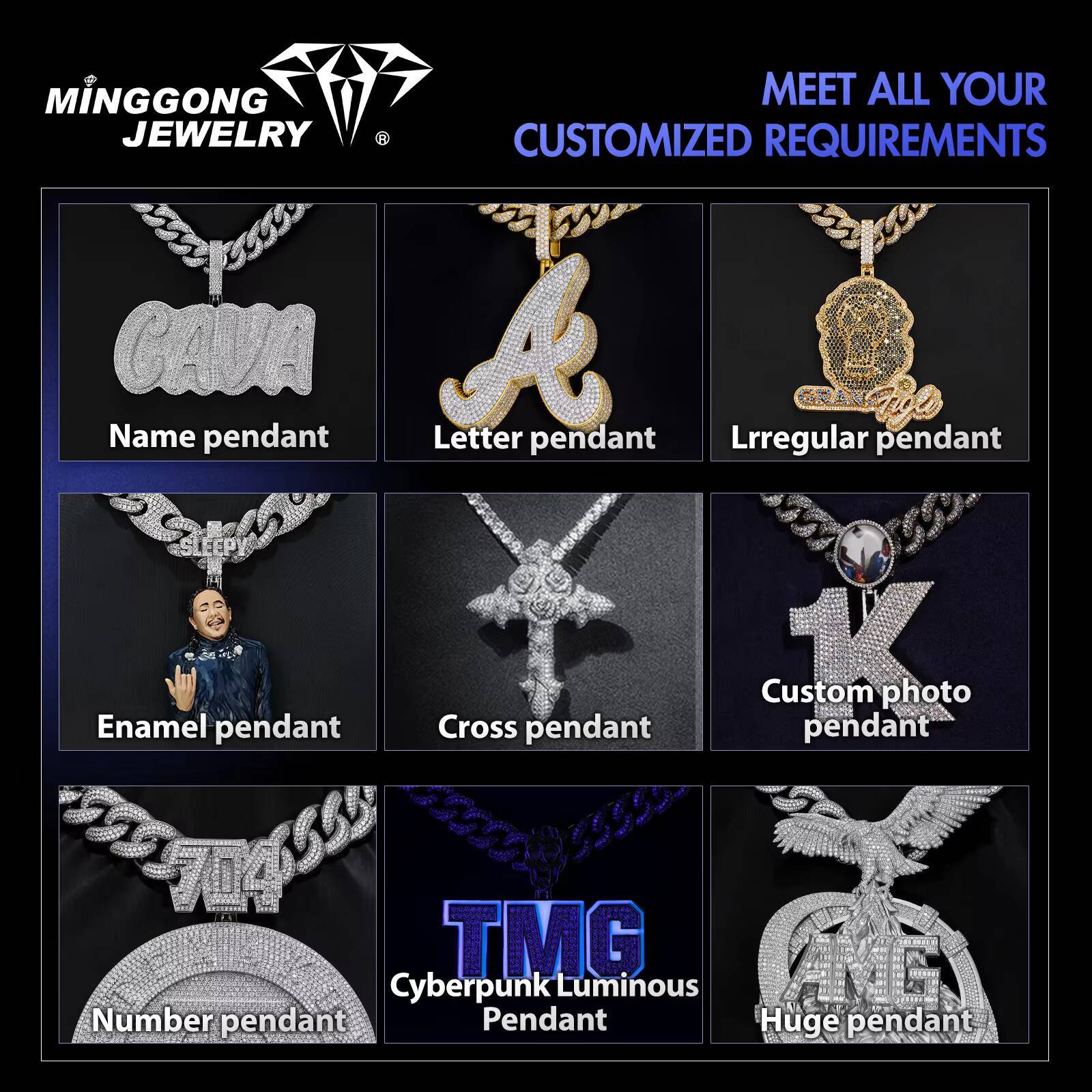 Custom VVS Moissanite Hip Hop Style Letter Pendant for Men Women Chain Jewelry with Pendants Charms