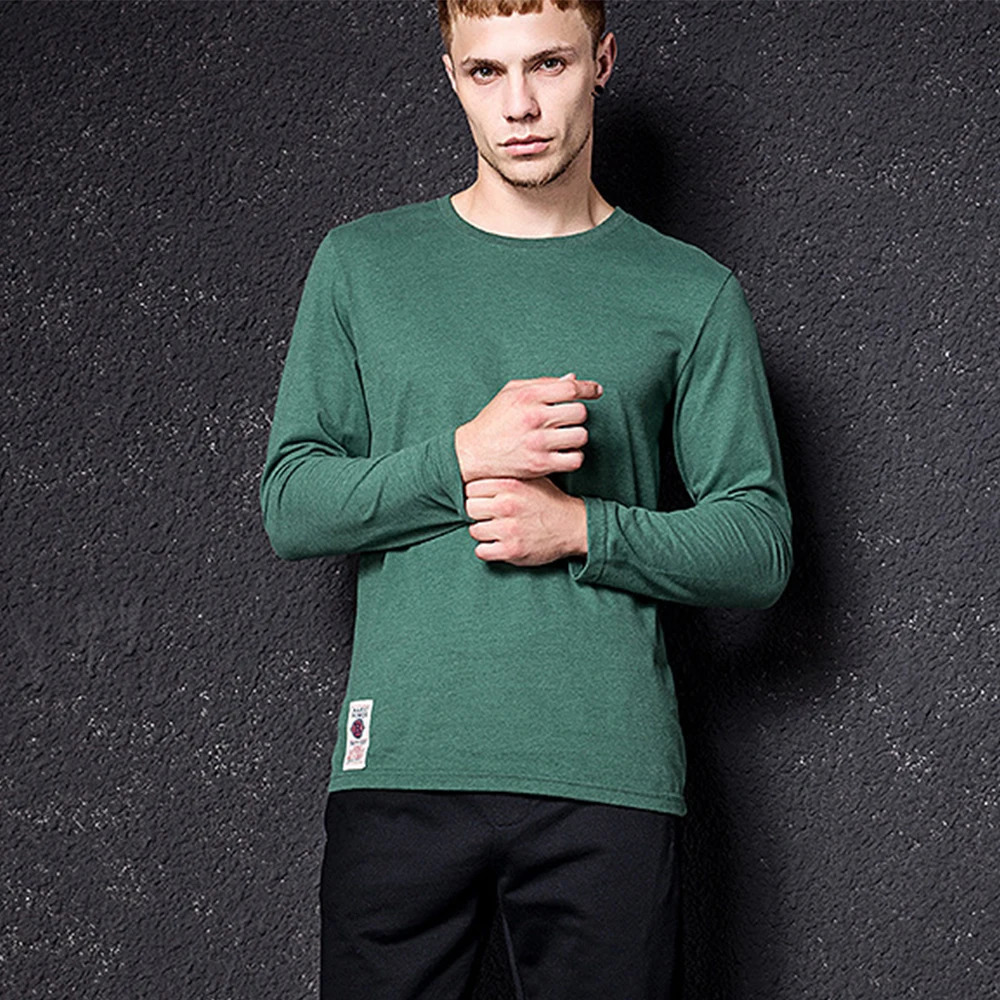 Mens Solid Color Tshirt MultiColor Washing Knitted Male Spring Autumn Cotton Long Sleeve Top Size M3XL 260302