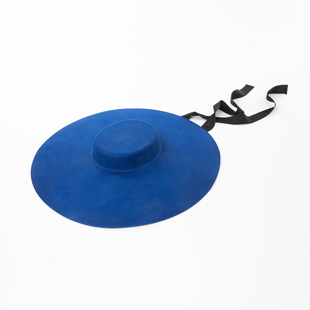 Damai King Wide Big Brim Wool Plain Black Womens Fedora Stage Show Felt Hat Winter Bandage Womens Fashion Outdoor Top Hat 241105