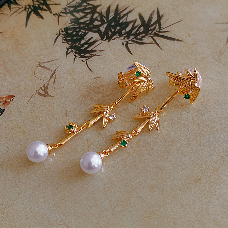 S925 Silver Green Jade Crystal Chinese Ethnic Tassel Dangle Earrings for Women Bamboo Shape Neo-chinese Style Temperament Charms Elegant Delicate Jewe