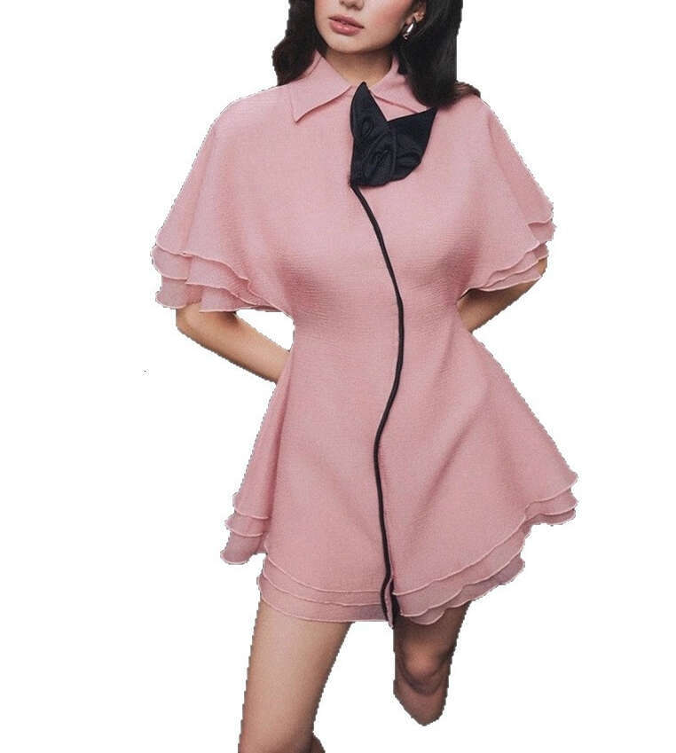 2026 Spring/Summer New Designer Sweet Young College Style Color blocked Bell Sleeves Waist Short Skirt