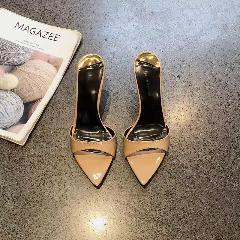 Style Fashion Sexy PU Shallow Slim High HeelsWomens Pointed Open Toe Outdoor Solid Color Anti Slip Sandals Slippers Mules 260306