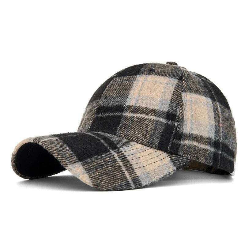 Hats Men Women New Classic Plaid Baseball for Autumn and Winter Hard-Brimmed Face-Slimming Duckbill Cap Sun Hat Y260304
