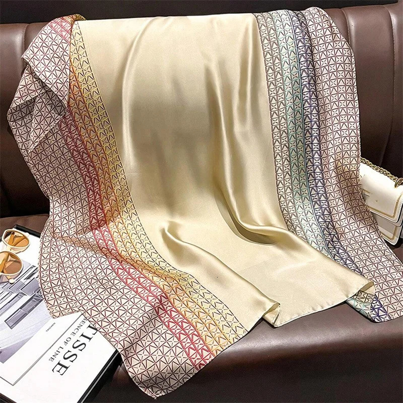 2024 Silk Scarves Women Hijab Scarf Floral Foulard Femme Shawls Wraps Silk Bandana Head Scarf Hijab Beach Poncho 260302