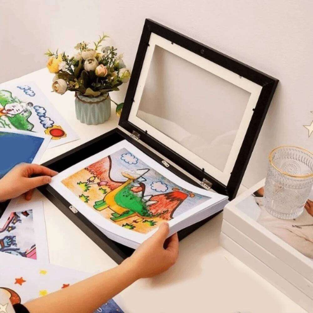 Creative A4/A3 Flip Front Opening Changeable A4 Elastic Straps Photo Storage Frame Kindergarten H260306