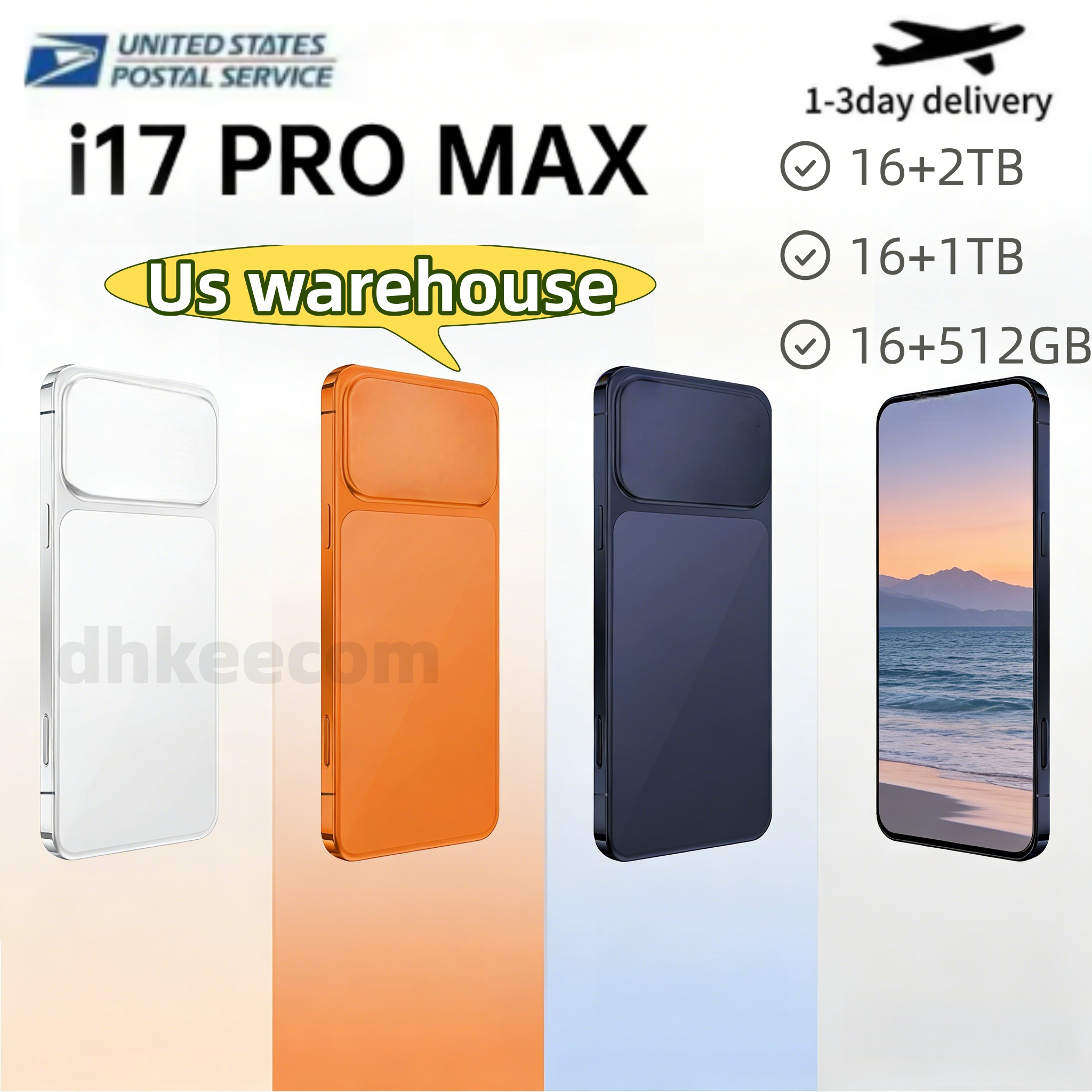 i17 i16 pro max cell phone 6.7 inch smartphone 4G LTE 5G smartphones 16GB RAM 2TB Camera 48MP 108MP Face ID GPS Octa Core android mobile phones Green Tag Sealed Box