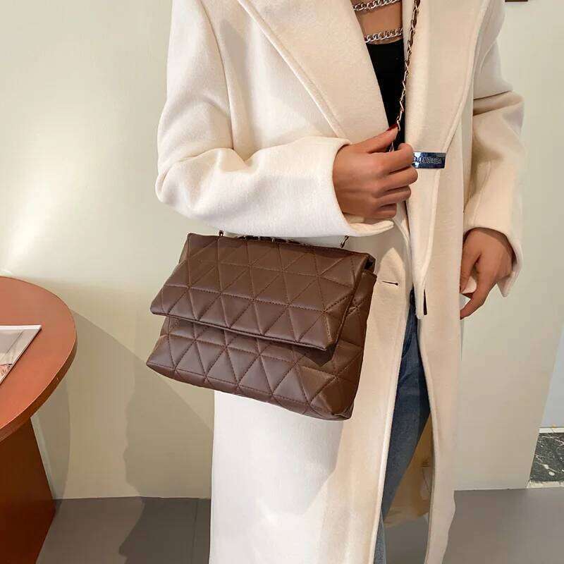 Embroidery Plaid Flap Shoulder Bag, Casual Chain Strap Crossbody Bags For Women Commuting & Daily Used XJ260306