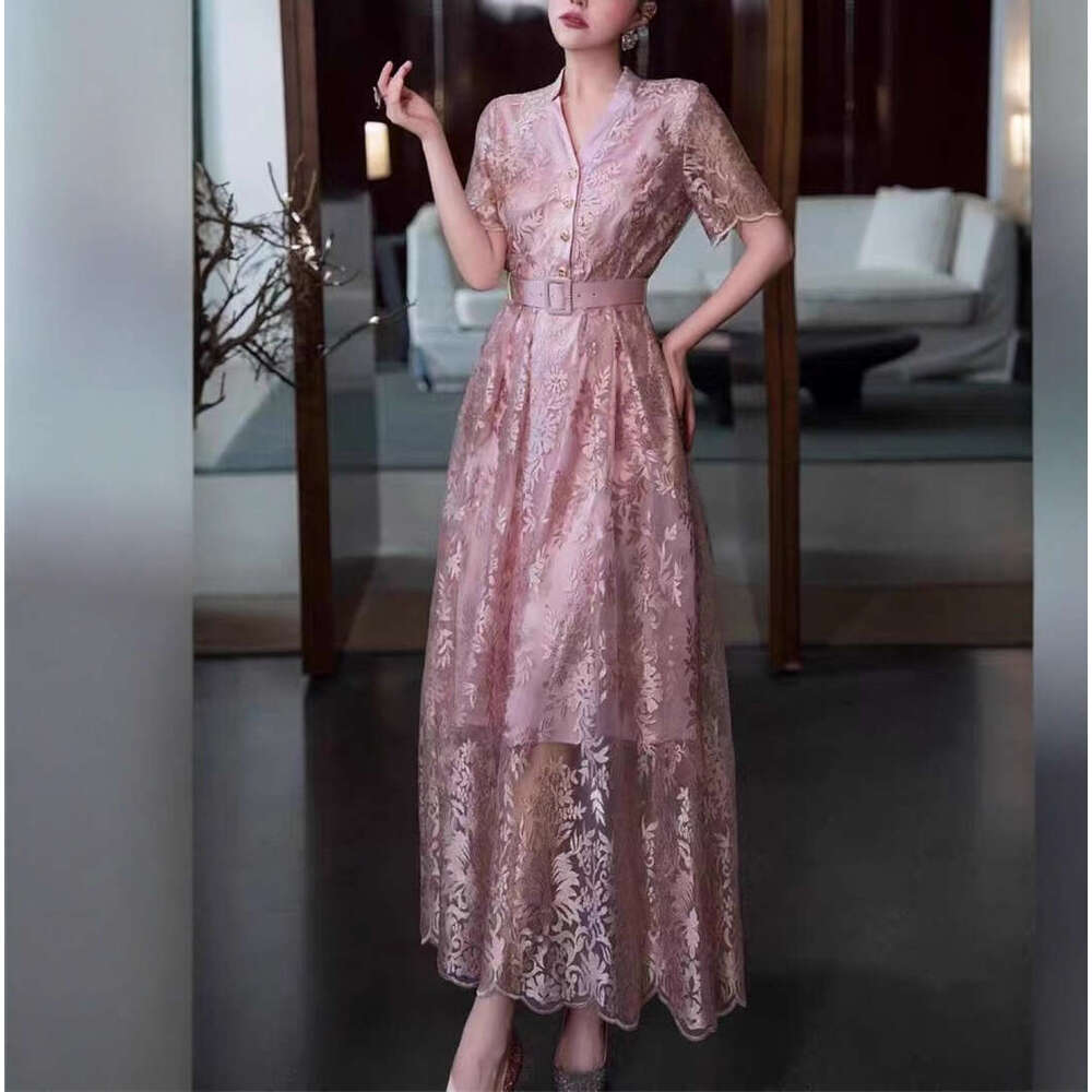 2026 Spring and Summer New Designer Lady Exquisite Jacquard Light Luxury Elegant Large Bottom Long Dress