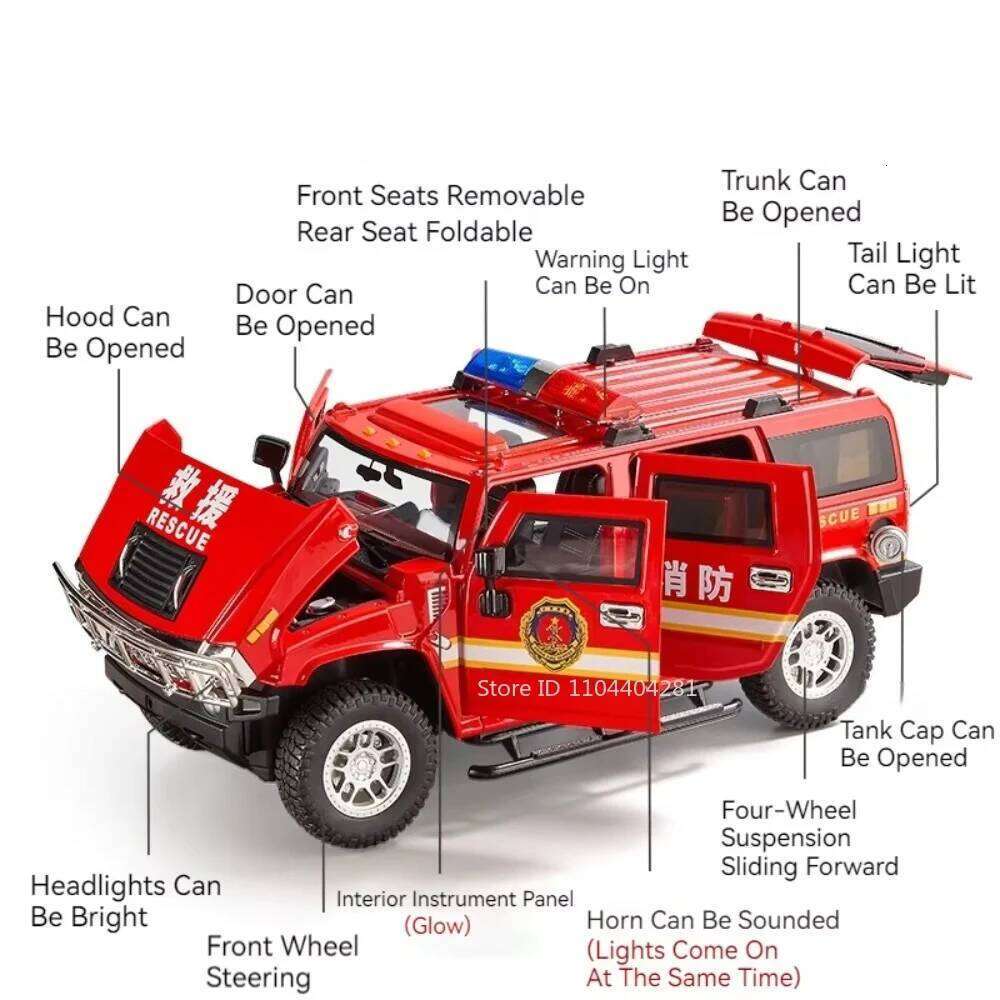 1:18 HANMA H2 Police Car Toys Diecast Alloy Models Doors Opened Front Wheel Steering Sound Light Pull Back Children's Day Gifts Z260306