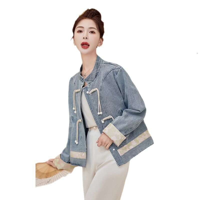 Mardi Hefxessdr Women's Denim Jacket Spring Autumn Small Size Hot Sale Of The Season New Chinese Style National Wind Button Short Top Fashionabl