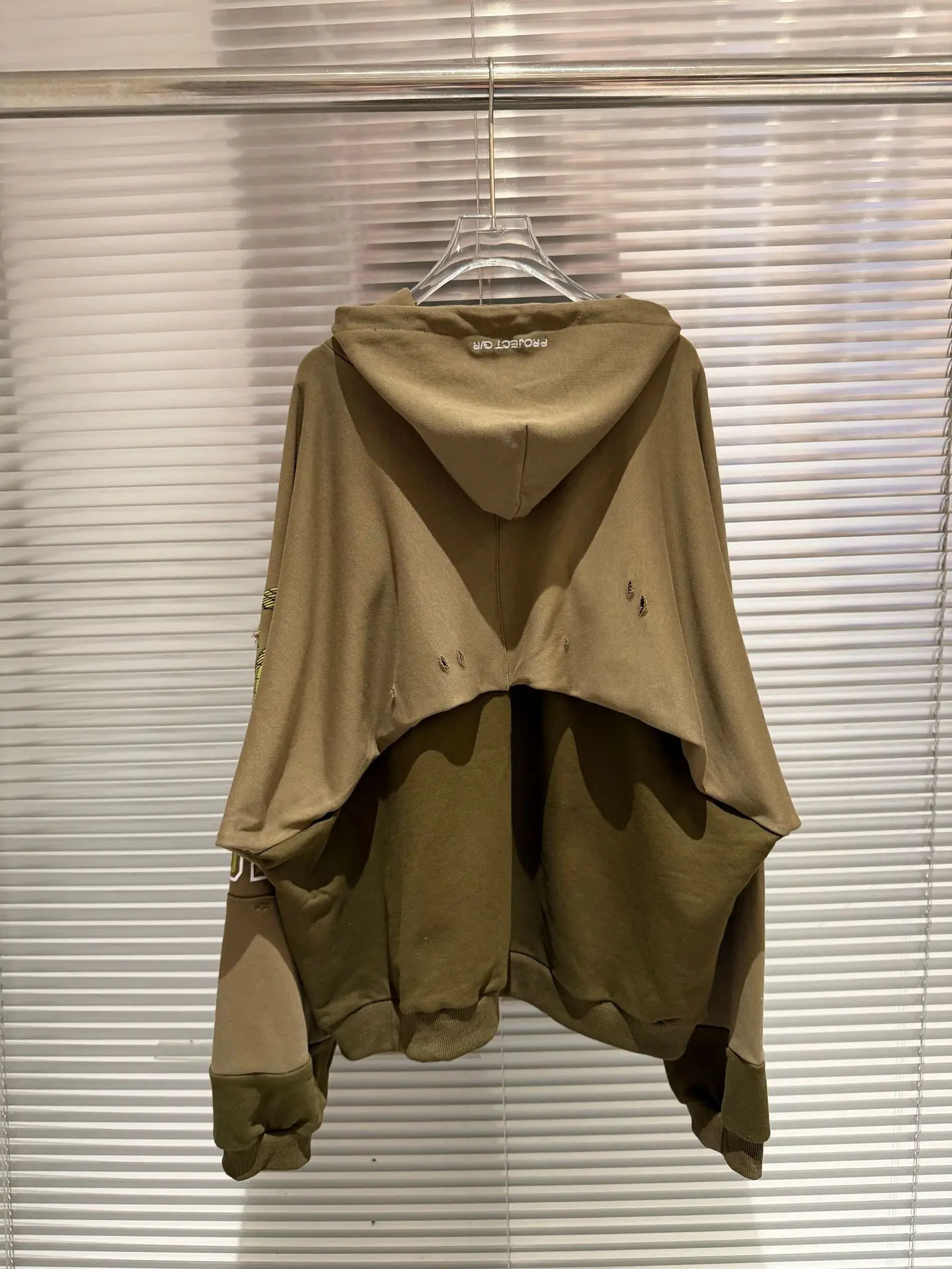 2026 Fashion Korean High Street Green Project G/R Hoodies Jackets For Men Women Distressed Washed Zipper Hooded 260228