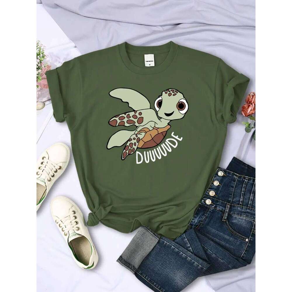 Simple Women T-Shirts Cute Cartoon Turtle Letter Prints Tops O-Neck Comfortable Soft Tee Shirts Summer Casual Female Clothes XJ260306
