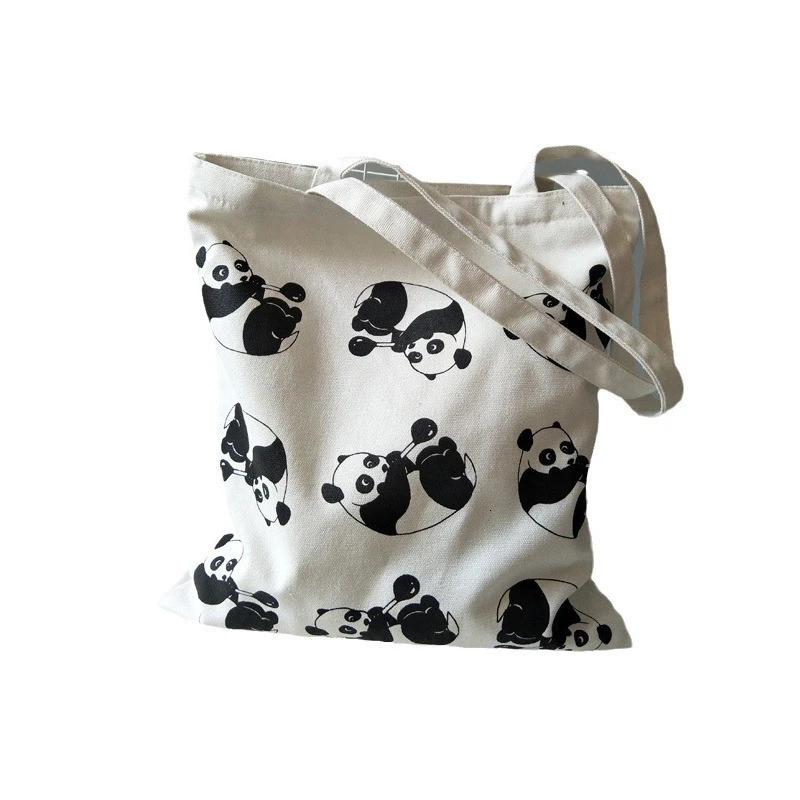 Womens Shoulder Bags Cartoon Panda Print Cute Kawaii Chinese Verstaile Canvas Large Capacity Portable Handbags For Girl 260307