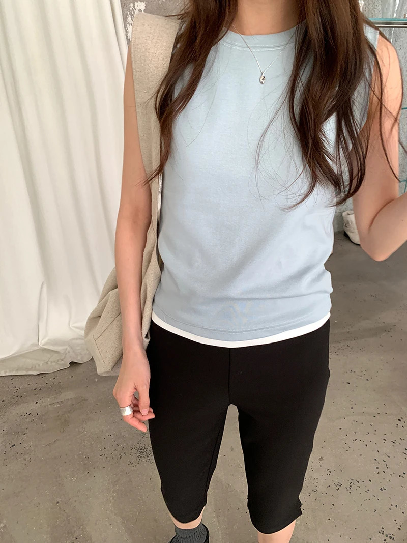 Spring womens casual solid color round neck slim fit vest 260306