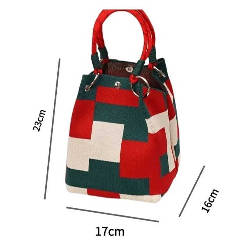 Metal Ring Handbag Fashionable WomenS Bucket Bag Knit Tote Bag Spacious Color Block Handbag For Leisure Travel Daily Commuting H260306