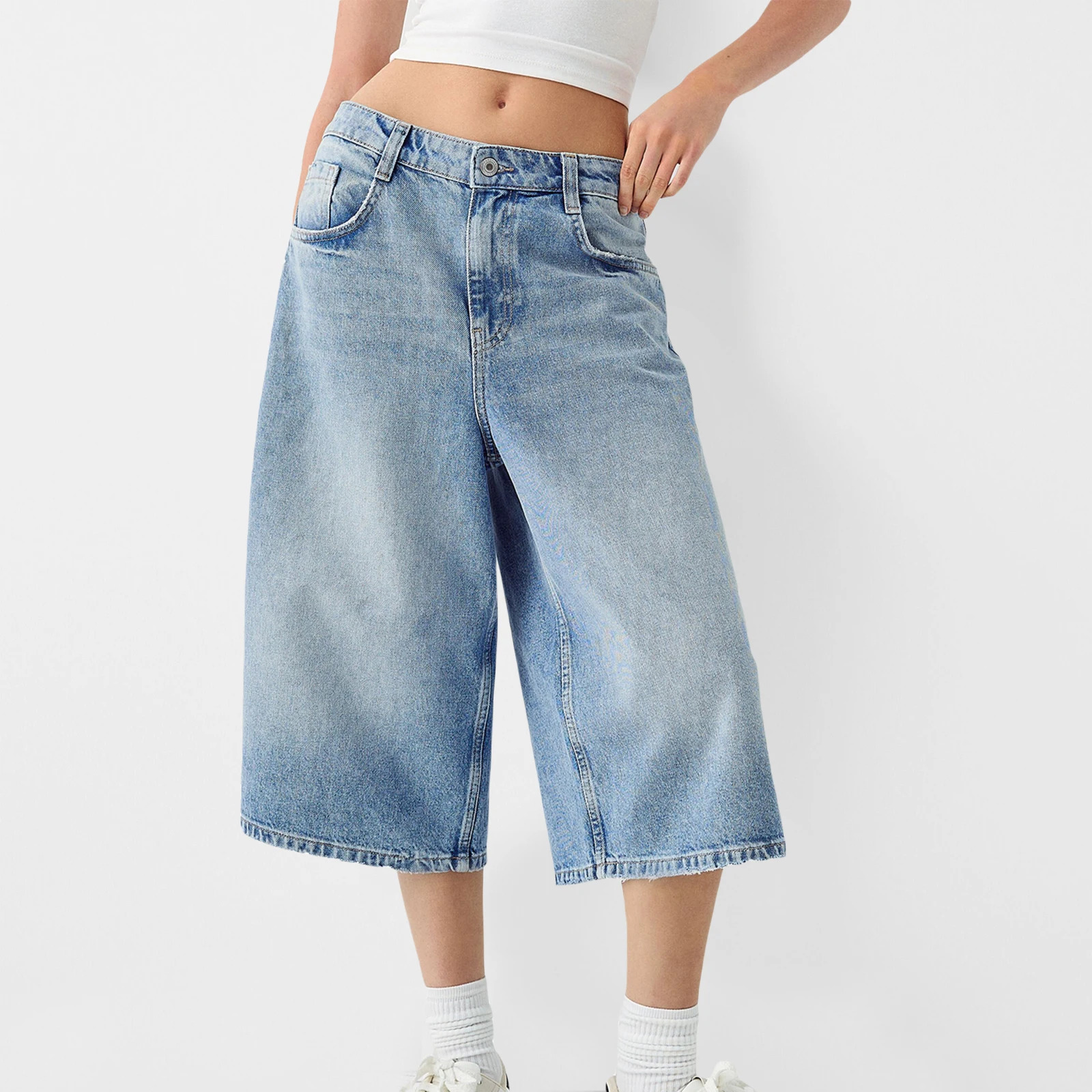 Womens Trendy Knee Length Denim Shorts Low Waisted Stretchy Bermuda Jean Shorts Baggy Cargo Jorts Y2K Vintage Streetwear 260306