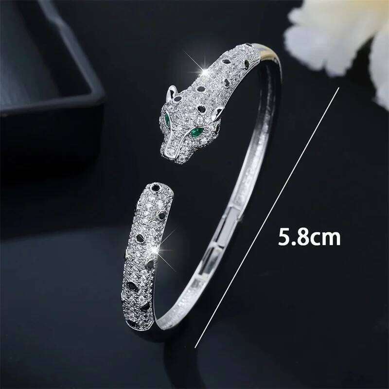Fashion Design Zinc Alloy Leopard Head Barcelet Pave Rhinestone Crystal Panther Cuff Bangle For Women Party Hand Jewelry Z260306