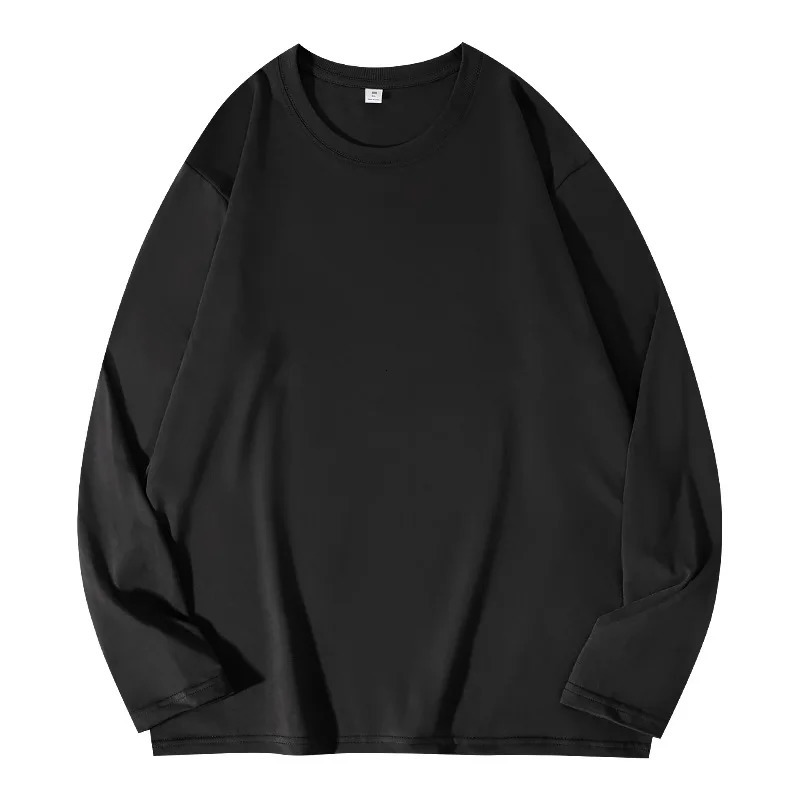 Cotton Longsleeved Tshirt Mens Solid Color Heavyweight Oneck Bottoming Shirt Spring Autumn Couple Casual Tops High Quality 260302