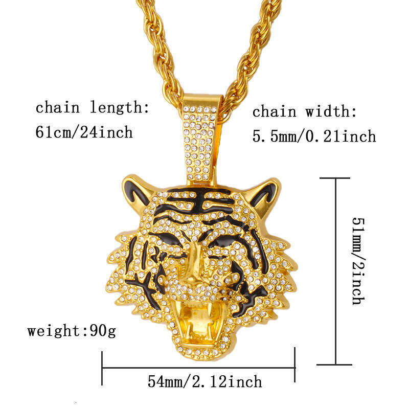 European and American Cross-Border Hot-Selling High-Quality 3D Tiger Pendant Alloy Full Diamond Cuban Chain Hip-Hop Trend Men's Jewelry