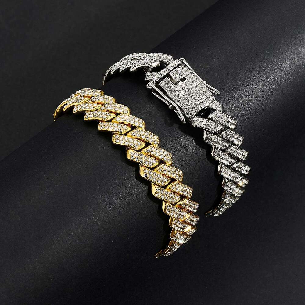 European and American Alloy Heavy Industry Full Diamond Cuban Chain High Quality 14mm Diamond-Encrusted Men's Hip-Hop Thick Necklace