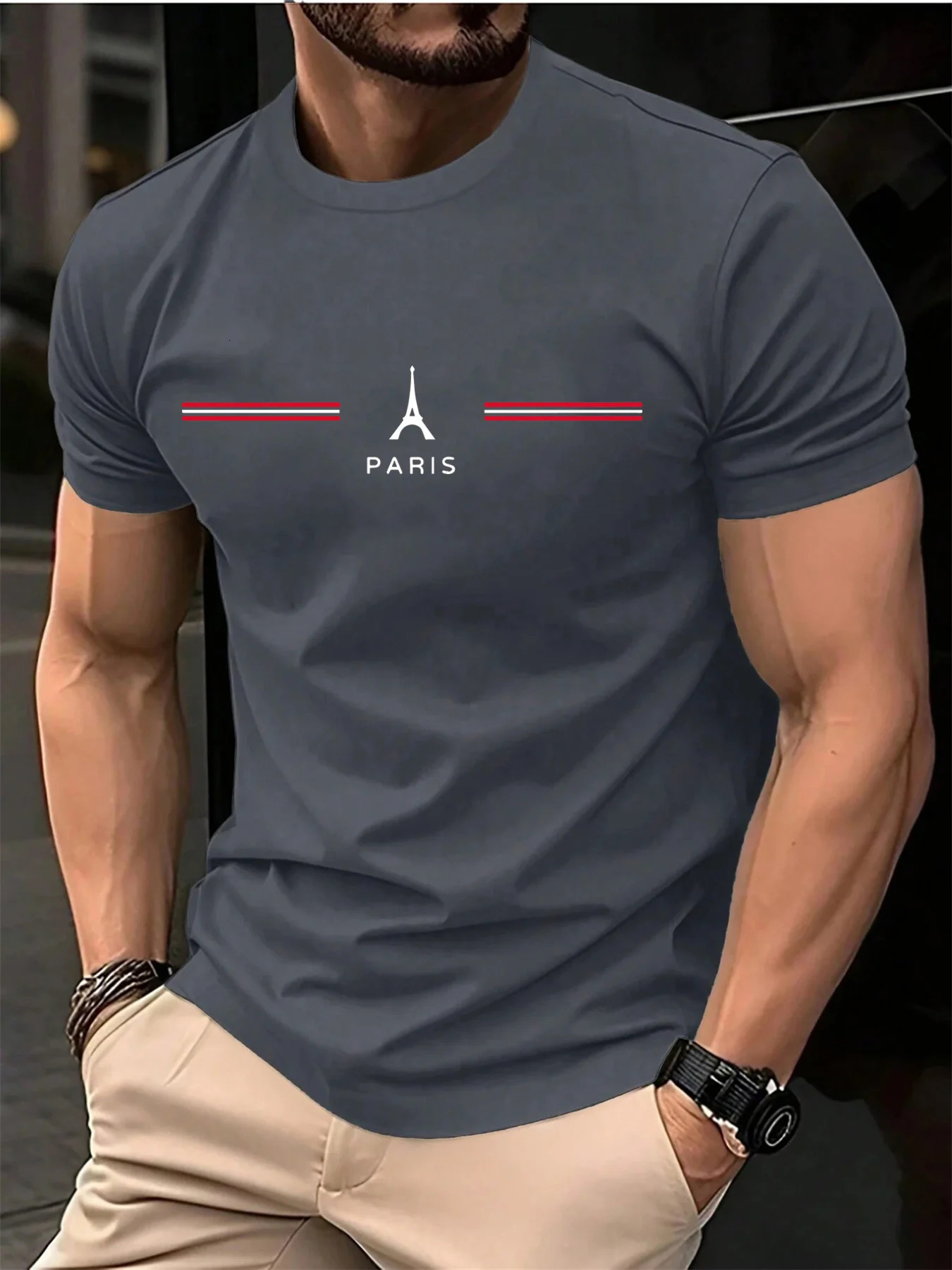 Mens 100 pure cotton summer loose oversized casual Paris letter printed sports round neck short sleeved Tshirt top 260302
