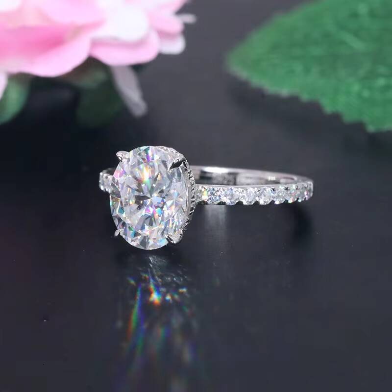 Yingma Trendy Engagement Rings with GRA Certificate 2ct Oval Gold Solitaire Moissanite Ring Hidden halo