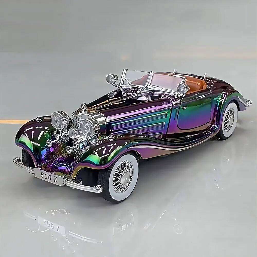 1:24 500K 300SL Toy Model Alloy Diecast Car Sound Light Pull Back Doors Opened Shock Absorption Vintage Cars Collect Preferences Z260306
