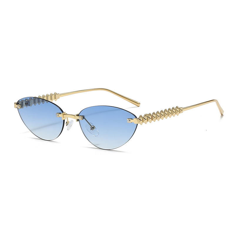 Fashion Cat-Eye Sunglasses For Men Women, Metal Rivet Legs Frameless New European And American