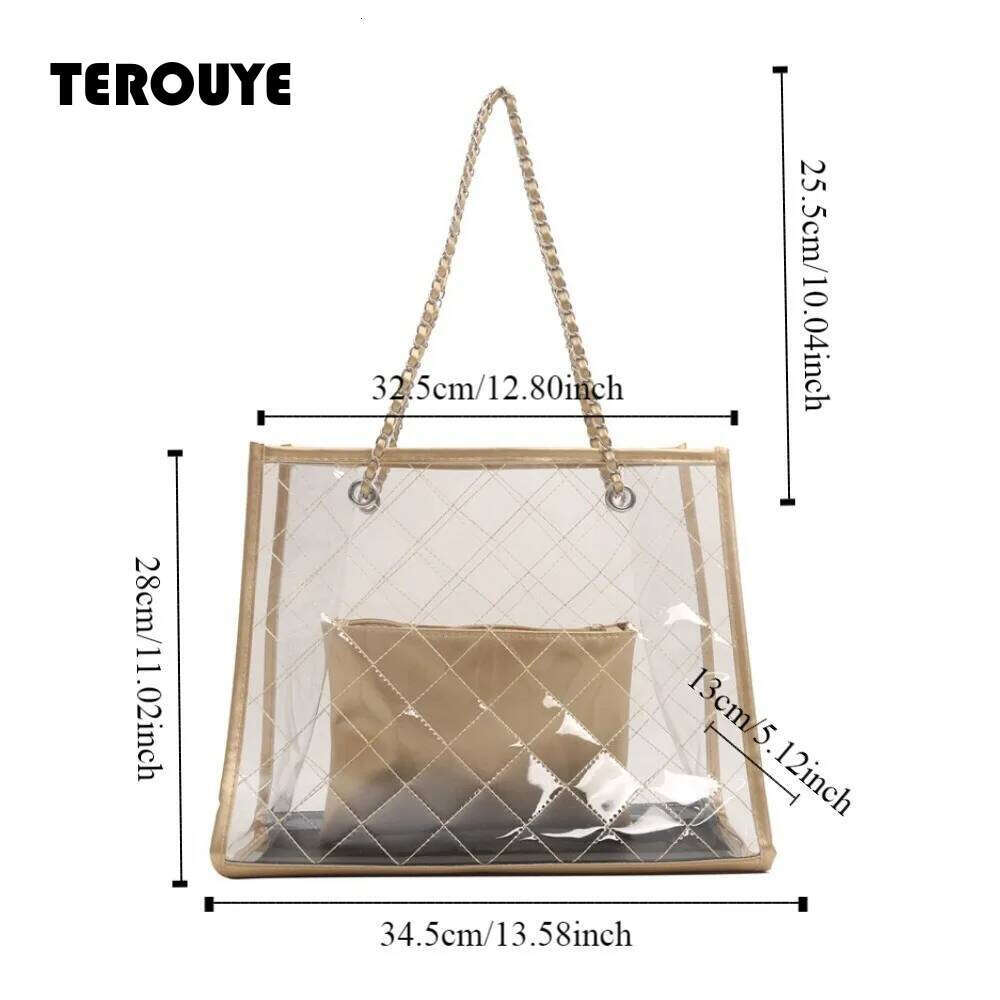 2026 Large Capacity Transparent Shoulder Summer Korean Style Waterproof Composite Storage Underarm Bag Beach Portable Tote TEROUYE