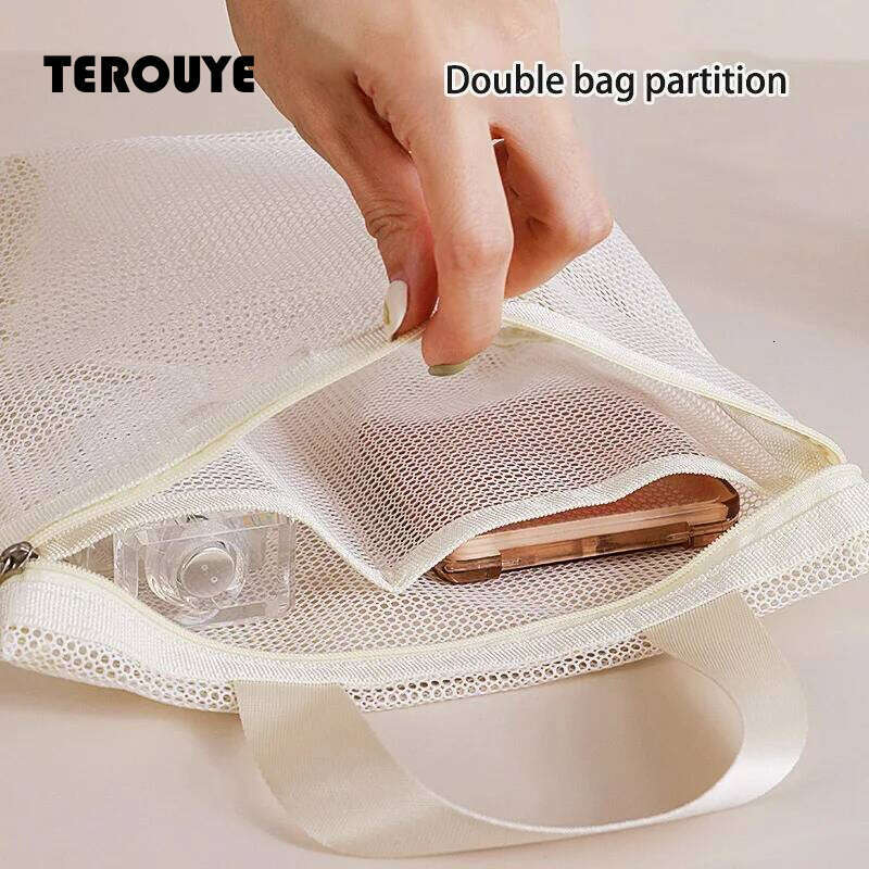 Mesh Makeup Toiletry Storage Bags Handbags Portable Travel Washing Body Shower Tools Hanging Cosmetic Organizer Pouch TEROUYE