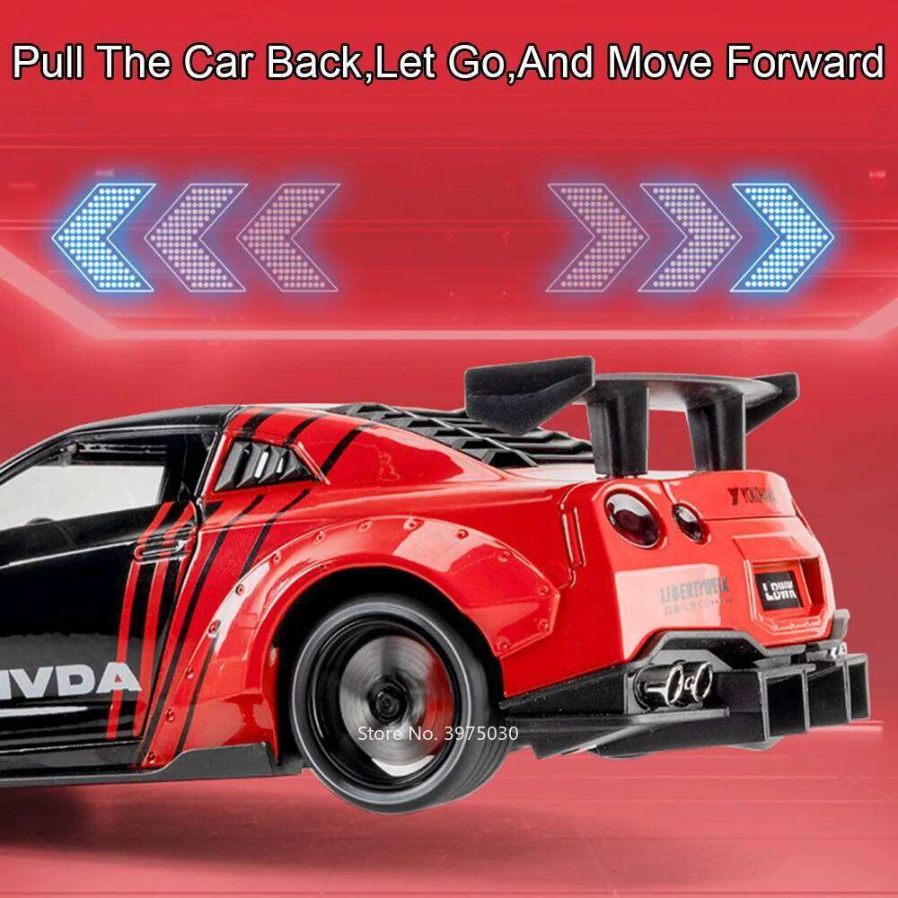 1:24 Scale Alloy Diecast GTR Cars Models Toys Pull Back Miniature Sports Car with Light Sound Vehicles for Boys Birthday Gifts Z260307