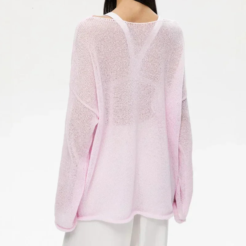 Y2k Women Summer Autumn Pullovers Chic Pink Casual Fashion Loose Elegant Sweater White Jumper Sueter Mujer 260306