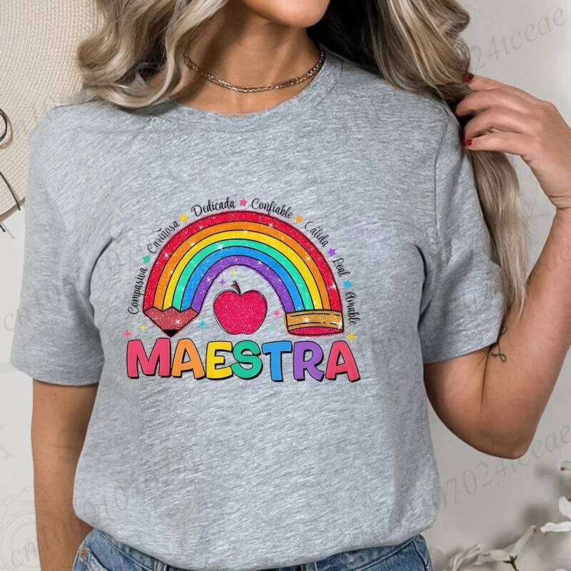 MAESTRA Rainbow Print Women T Shirt Casual O Neck Short Sleeve T-shirts Fashion Comfy Tee Shirts Best Gift To Teacher XJ260306 XJ260306