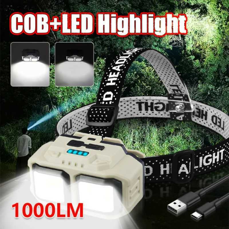 Super Bright Headlamp 1000LM USB C Rechargeable Mining Safety Head Torch Red Light Mode Running Emergency Tiltable Head Torch H2603071