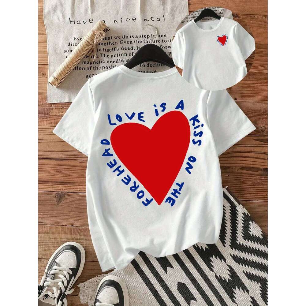 Women'S Crew Neck Short Sleeve Geometric Heart Print Regular All-Season Comfort Tee for Casual Attire Aesthetic Clothes XJ260306