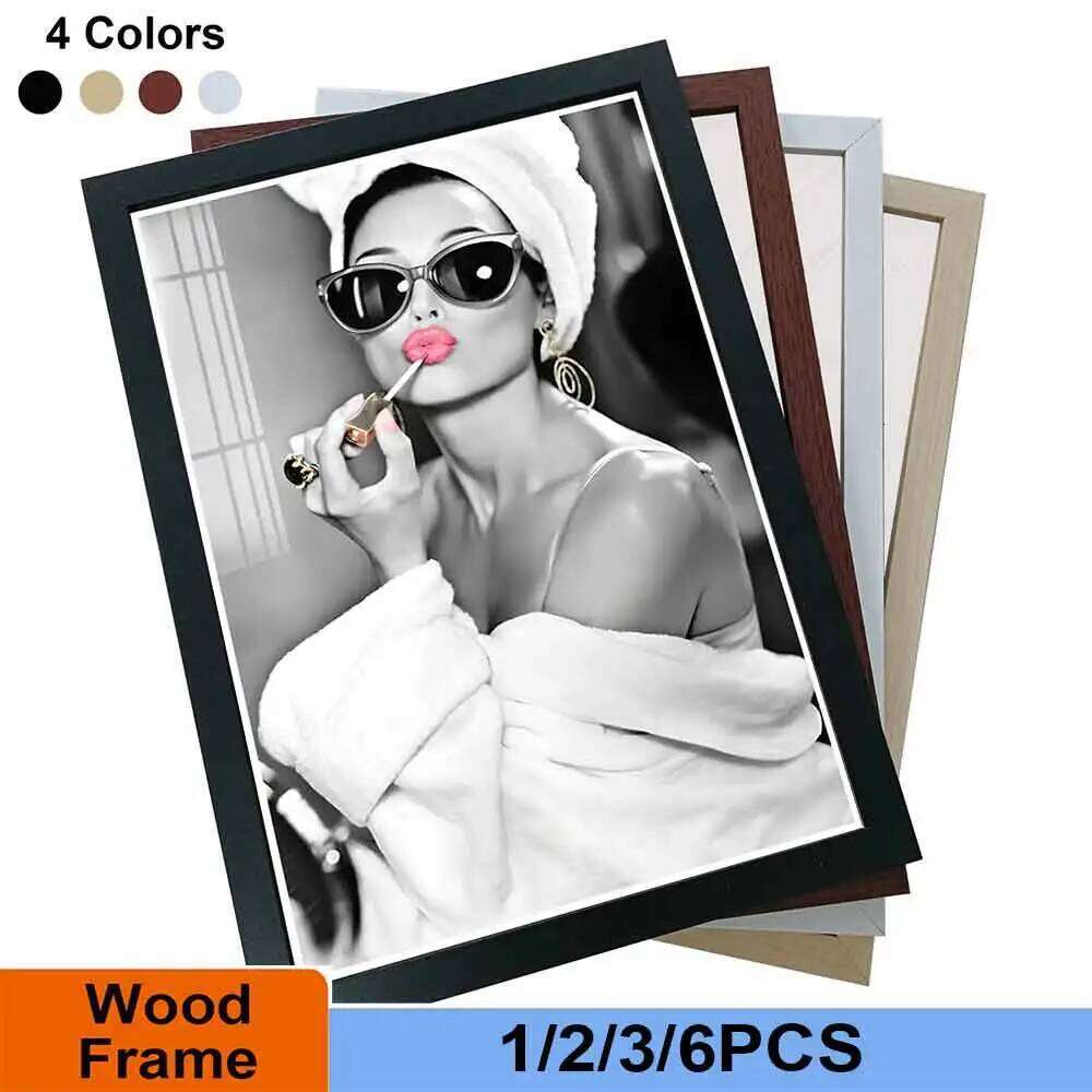 4 Colors A4 Picture Frame1/2/3/6PCS Wood Canvas 8x12inch Black White Brown Photo Frames Home Decor Poster Frame H260306