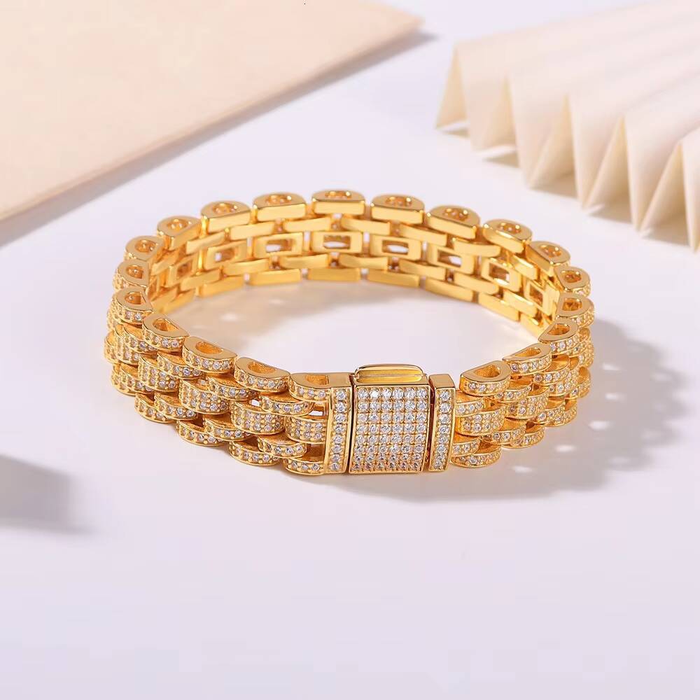 Factory Direct Mens Fine Jewelry Hip Hop Style Moissanite Cuban Chain Bracelet 925 Silver Gold Plated for Style Conscious