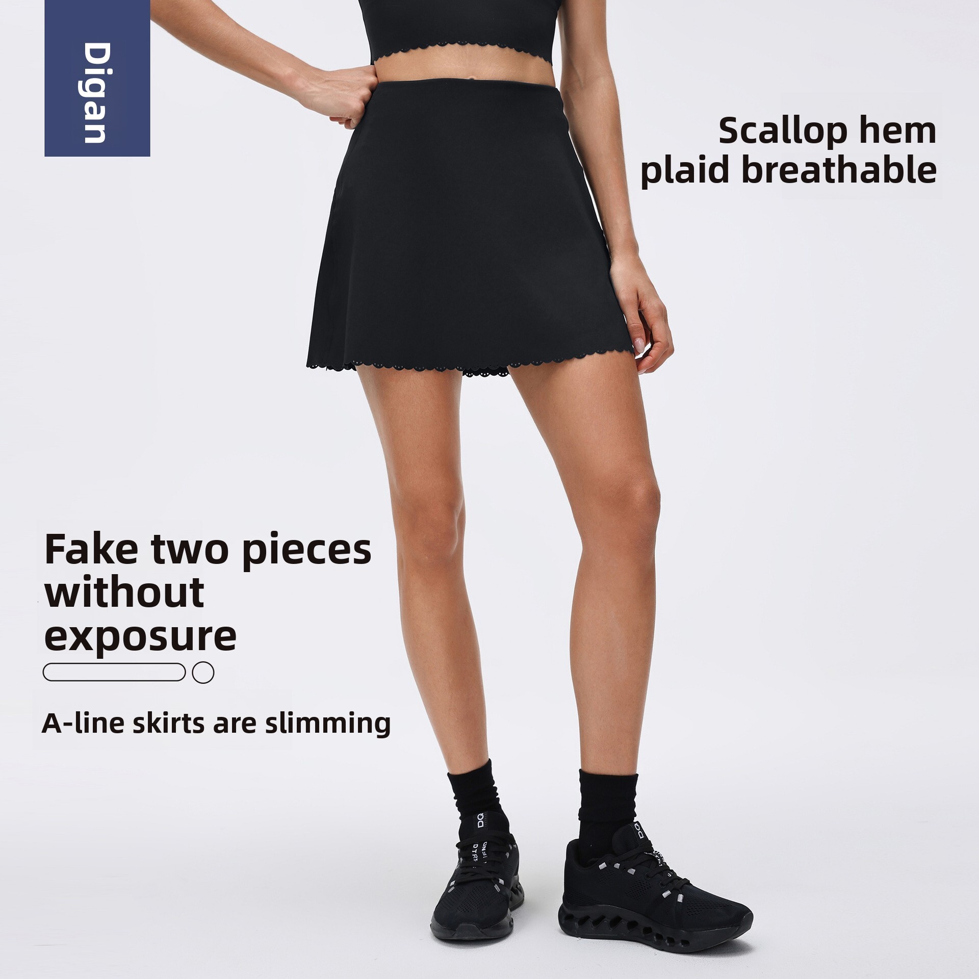 High-waisted anti-exposure yoga faux two-piece breathable tennis skirt, solid color versatile sports skirt for women