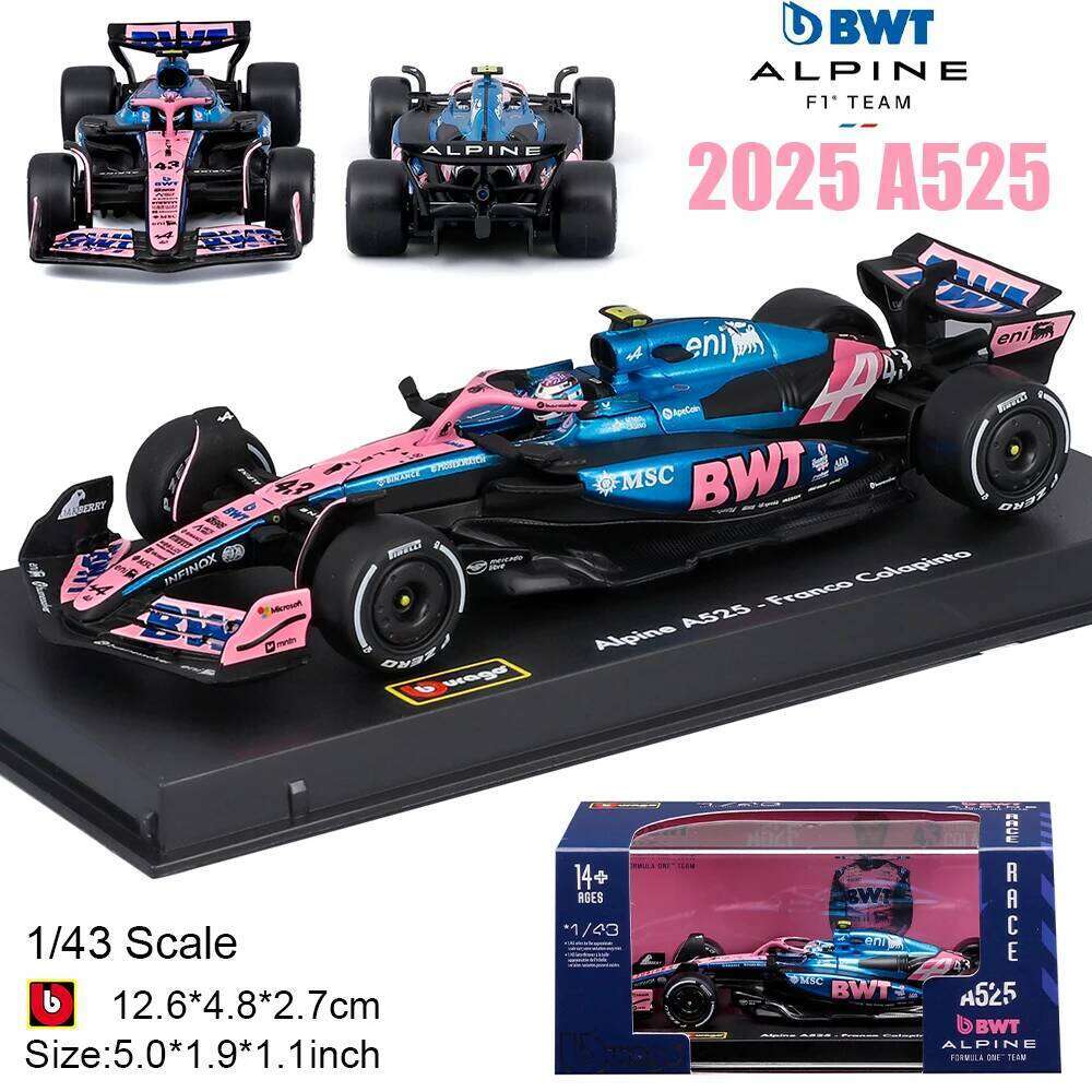 Bburago 1:43 2025 Visa Cash App RB F1 A525 10#Pierre Gasly 43#Franco Colapinto Alloy Car Die Cast Model Toy with acrylic box Z260307