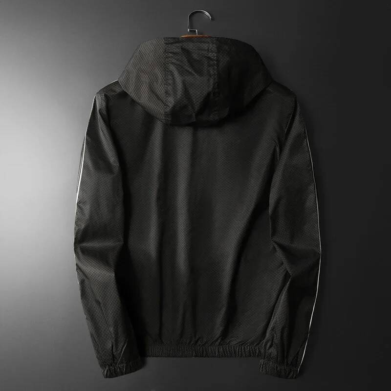 Minglu Hooded Spring Zipper Men's Jackets Luxury Plaid Printed Solid Color Long Sleeve Man Outerwear Autumn Male Coats