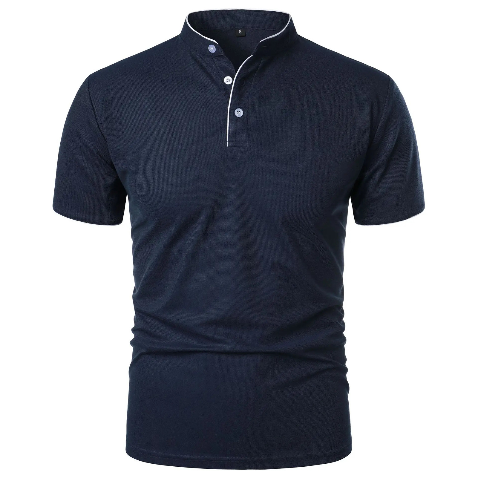 Summer Mens T-Shirt Solid Color Short Sleeve Stand Collar Casual Tees Tops Men Fashion Slim Fit Breathable Lightweight Tshirt 260304
