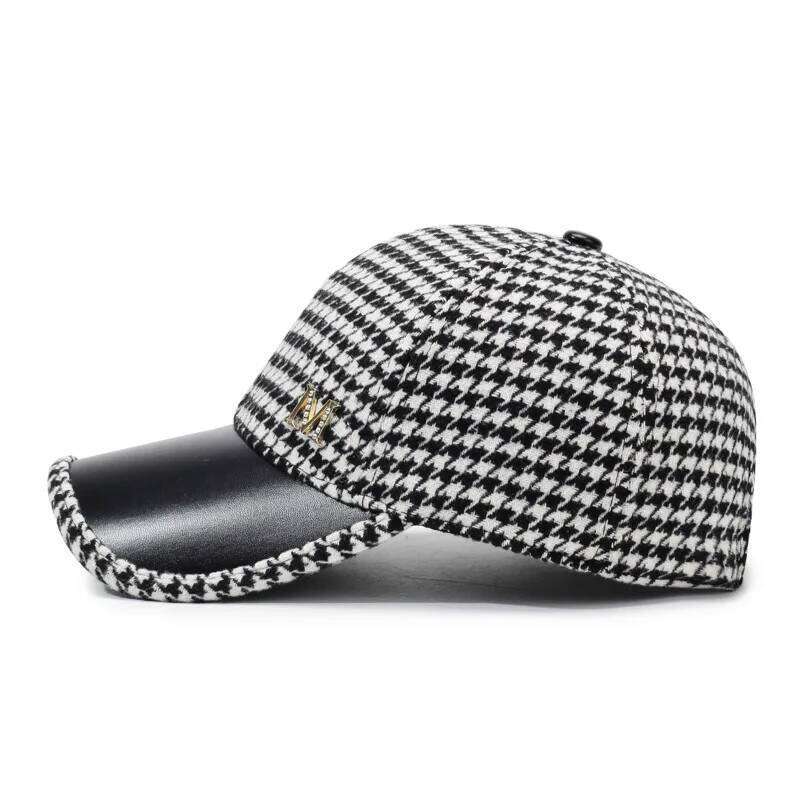 Autumn & Winter New Style Houndstooth Wool Blend Baseball Cap, Women's Versatile Fashion Cotton Hat Y260304
